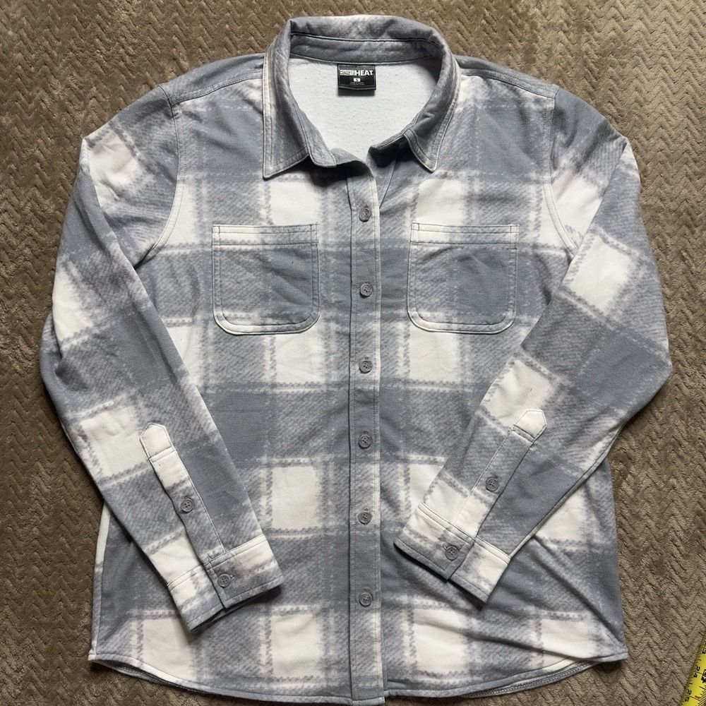 32 Degrees Heat Cozy Knit Button-Up Warm Plaid Shirt Woman's Size Small